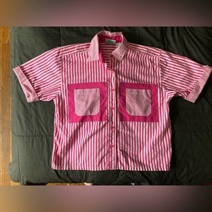 Vintage Pink Stripe Button Up Blouse - Center Aisle